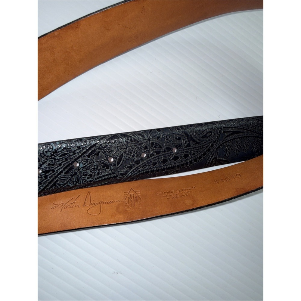 Martin Dingman Men's Belt Size 34 Black Brown Floral Print Leather 44019